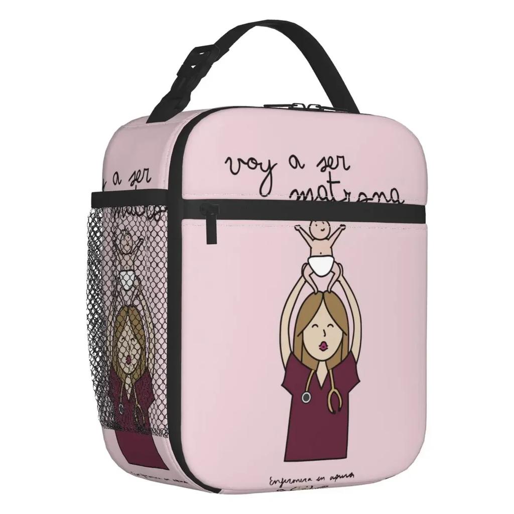 Cartoon Ladies Nurse Doctor Printed Portable Lunch Box for Women Multifunction Cooler Thermal Food Insulated Lunch Bag