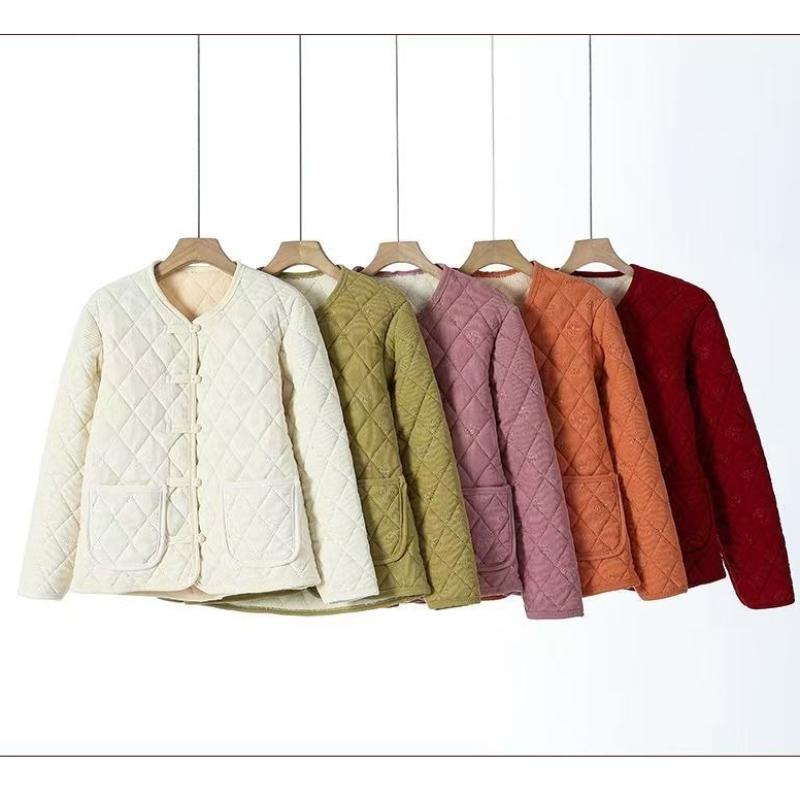 Short Diamond Grid Cotton Jacket for Middle-aged and Elderly Women Lightweight Small Cotton Jacket