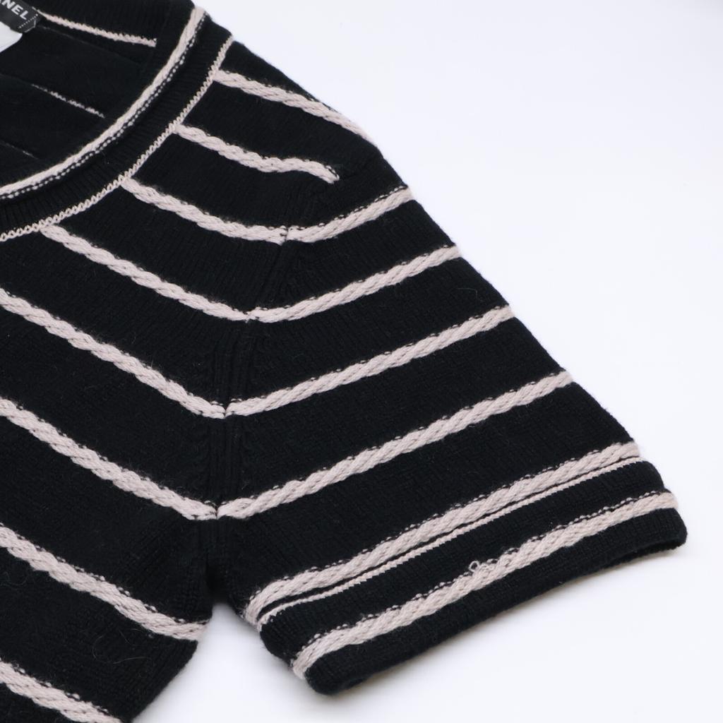 Chanel [Excellent Condition] P37442K02435 Striped Cashmere 100% Short Sleeve Knit Tops 38 blackUsed