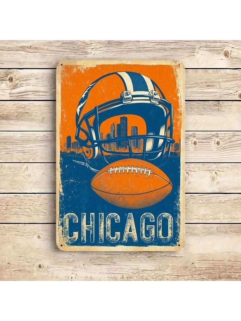 Vintage Football Helmet and Ball Metal Wall Sign for Bar Pub Decor
