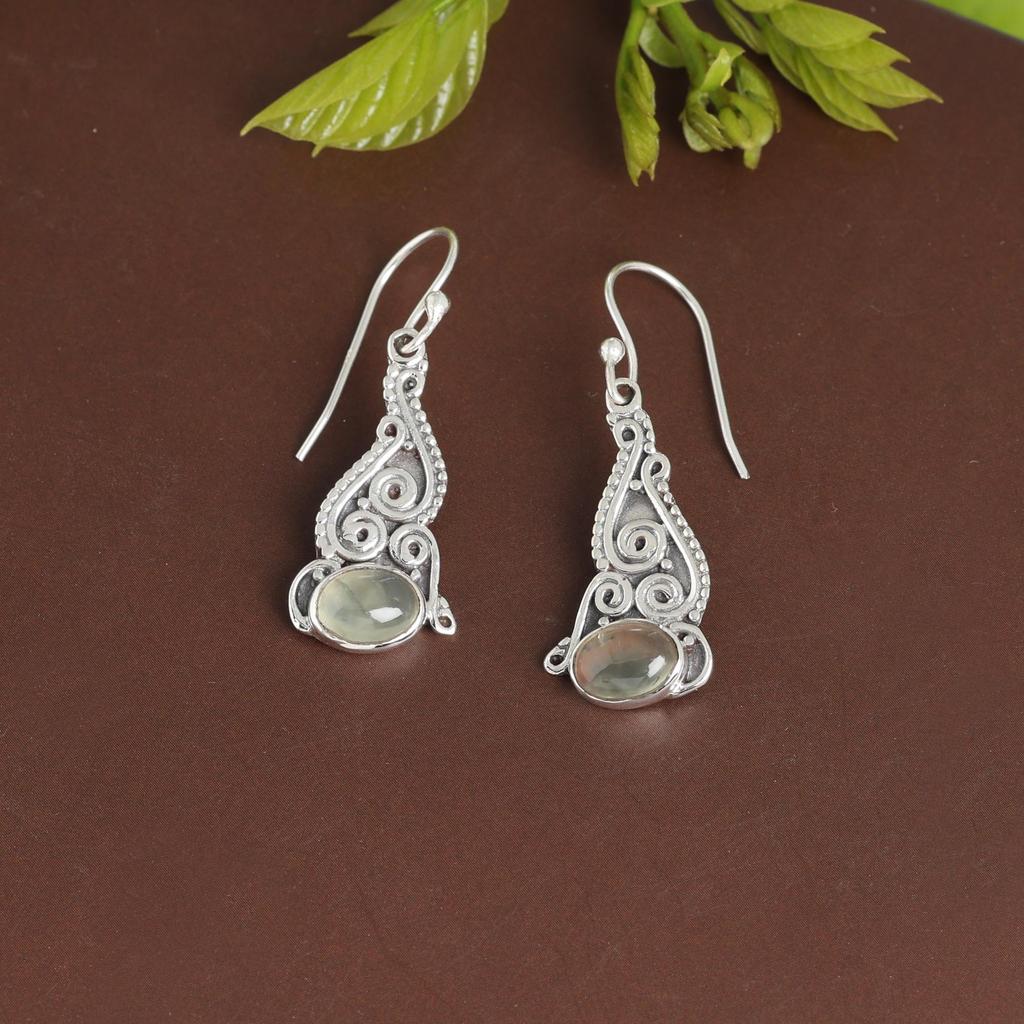 Prehnit Silber Ohrring, Damen Ohrring, Silberschmuck, 925 Sterling Silber Handgefertigter Schmuck