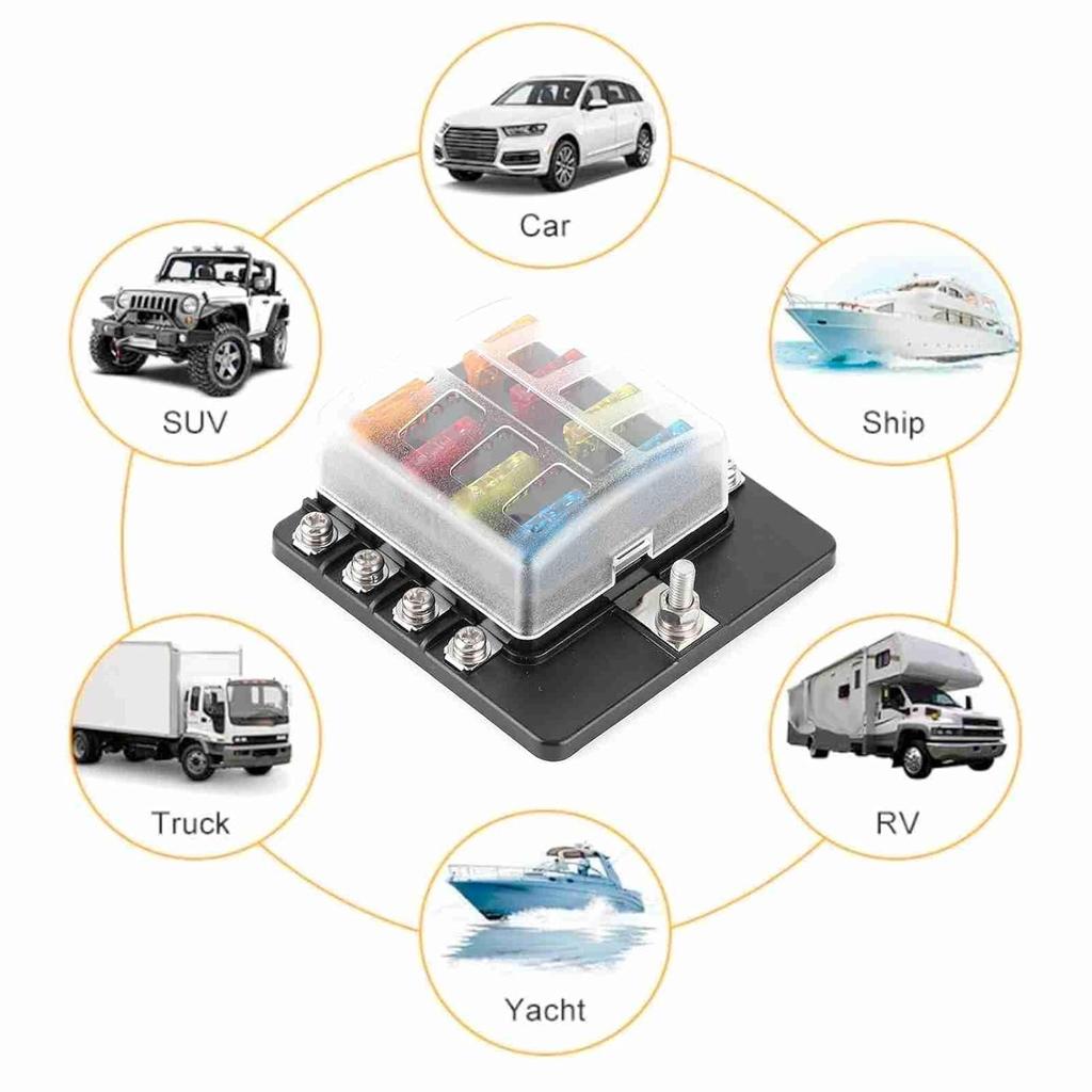 8-Way Water Proof Fuse Block with LED Indicator, Screw Nut Terminal Box for Car Boat Marine