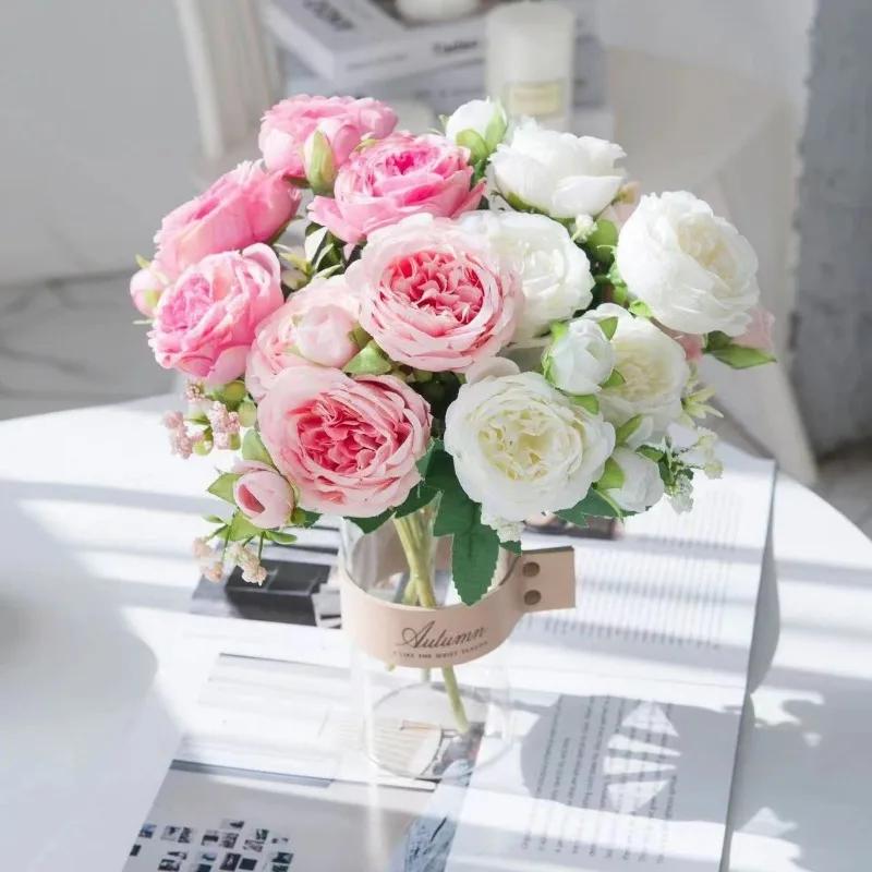 Artificial Flower Fake Silk Peonies Used for Home Room Vase Decoration Christmas Wreath Wedding Bouquet Party Accessories