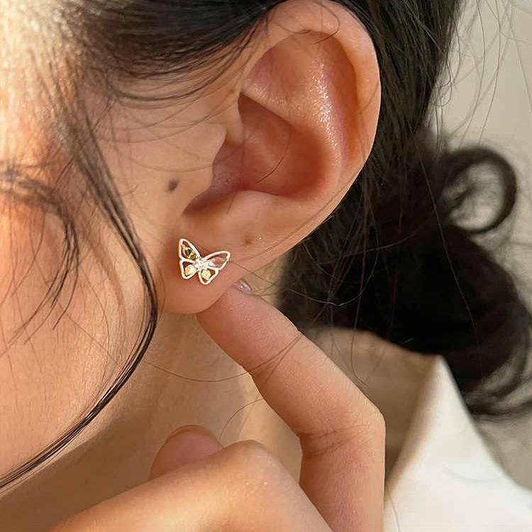 Symphony flash diamond small butterfly stud earrings women's earrings earrings niche versatile design earrings