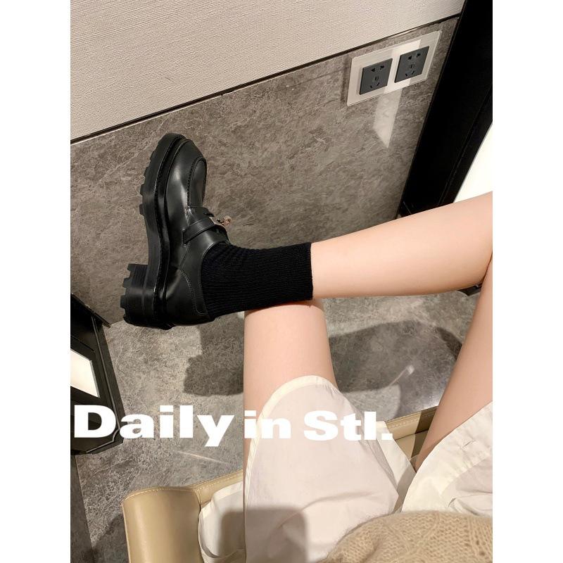 Grape Mother Same Style~ Cowhide Version~ Autumn New British Silver Buckle Loafer Single Shoes Platform Thick Heel Oxford Small Leather Shoes Women