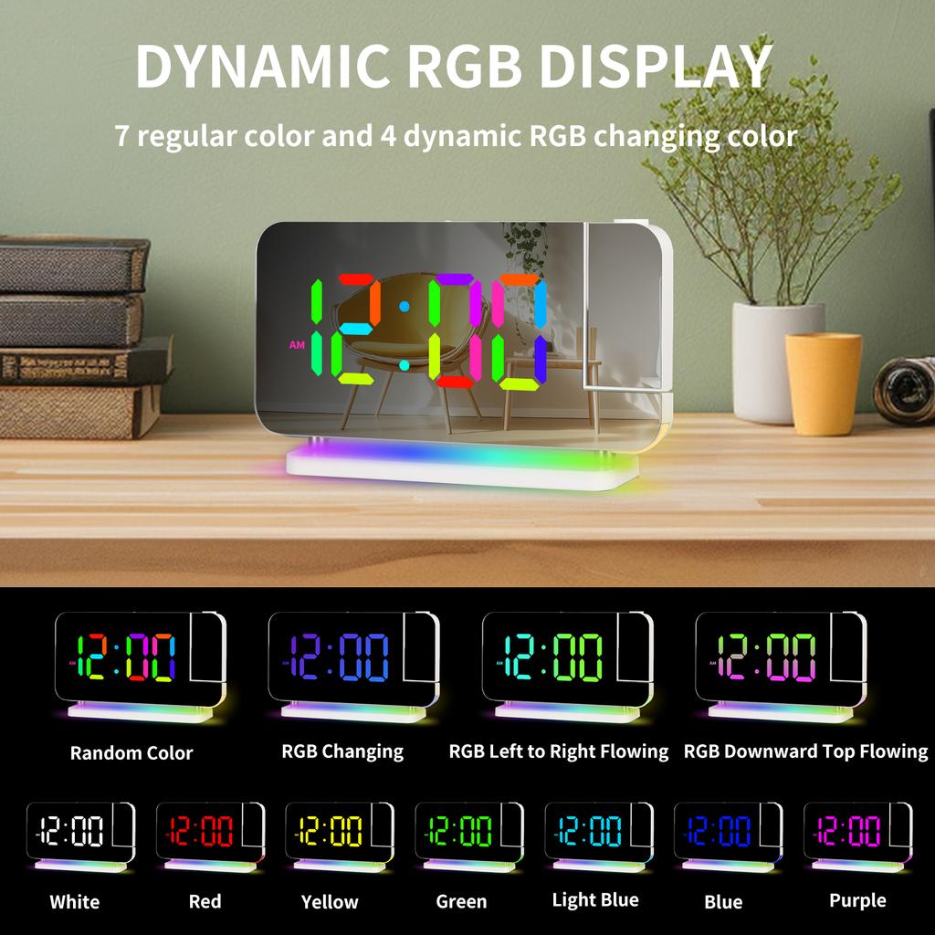 RGB Renkli LED Elektronik Saat Renkli Gece Lambası Çalar Saat Ev Dekorasyonu Projeksiyon Saati