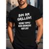 European Sizes Men's Funny German BBQ Grill Party T-Shirt - "Bin Am Grillen!" Saying - Lightweight Black Tee with White Text