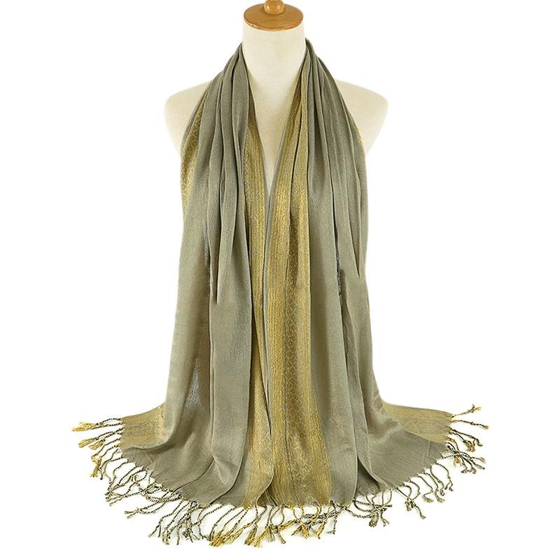 Plain fashion print glitter tassels cotton lurex plaid stripe scarf long hijab muslim scarves/scarf 60x180cm