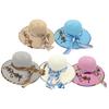 Ribbon Bowknot Decor Flower Stitching Sun Hat Foldable Wide Brim Floppy Straw Hat Costume Accessories