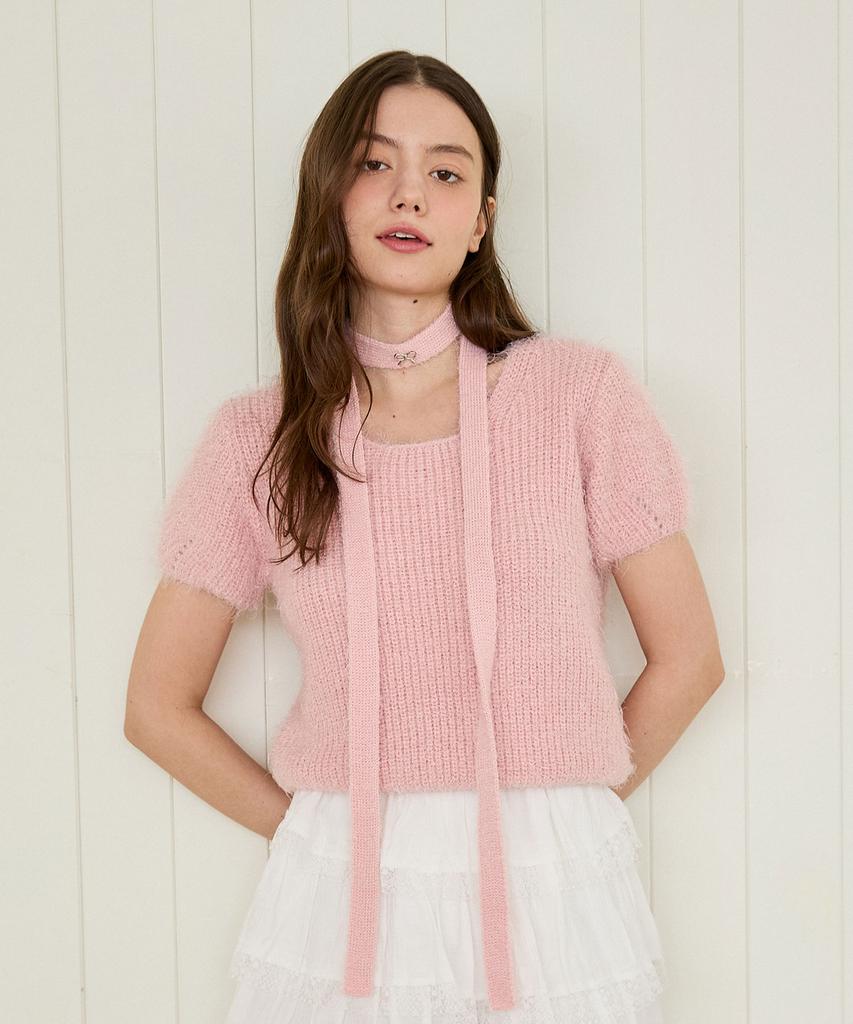 PINK PINEAPPLE Candy Ribbon Half Knit Set_Pink