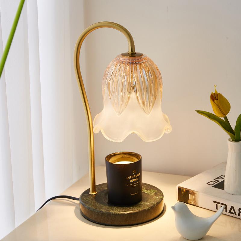 Lily Valley Postmodern Brass Table Lamp Scented Melting Wax Aromatherapy Ambient Light Luxury Candle Holder Timer for Bedroom