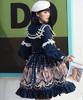 Milky Time Classic Lolita Dress, Long Sleeves, Cat Design, Sailor Collar, Navy, Cosplay Costume, Women's, Medium (Navy, M)