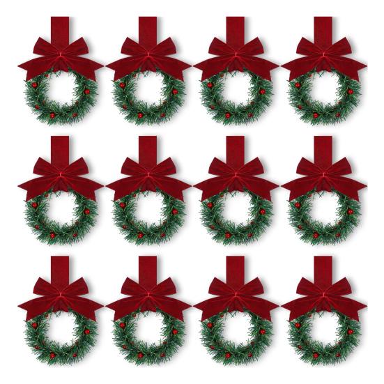 Christmas Mini Cabinet Wreath with Ribbon Bows Red Berries Artificial Small Kitchen Wreath for Window Wall Front Door Farmhouse Xmas Decor
