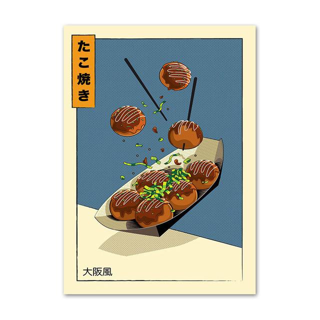 Japanese Food Poster Funny Ramen Noodles Sushi Kitchen Wall Art Print Canvas Painting Pictures for Restaurant Home Decor Cuadros