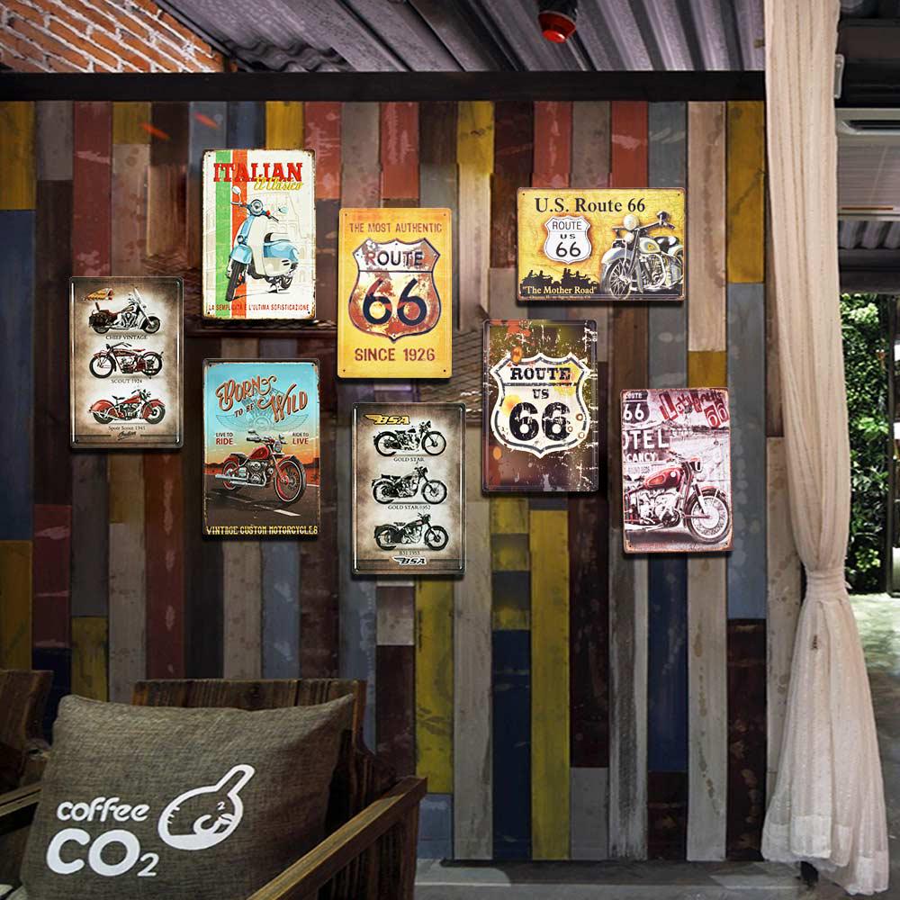 Buy Motorcycle Route 66 Tin Sign Retro Sign Iron Sign Painting Bar Pub ...