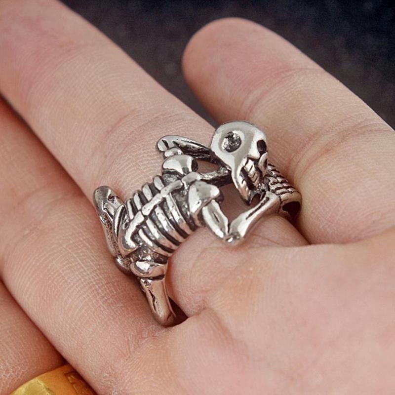 Vintage Punk Silber Offene Ringe Herren Damen, Verstellbare Ringe, Hippie Ringe, Coole Gothic Ringe, Skelett Totenkopf Ringe Schmuck