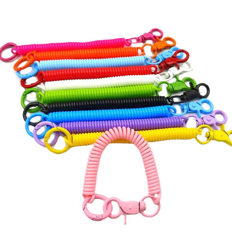 Colorful Lobster Clasp Id Card Holder Lanyard Keyring Anti-Lost Spring Rope Retractable Keychain Mobile Phone Chain