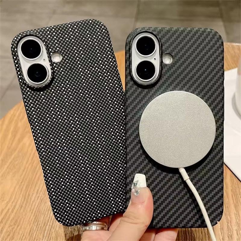 Luxury Carbon Fiber Kevlar Pattern For Magsafe Magnetic Case For iPhone 17 Air 16 15 14 Plus 13 12 Pro Max Shockproof Cover