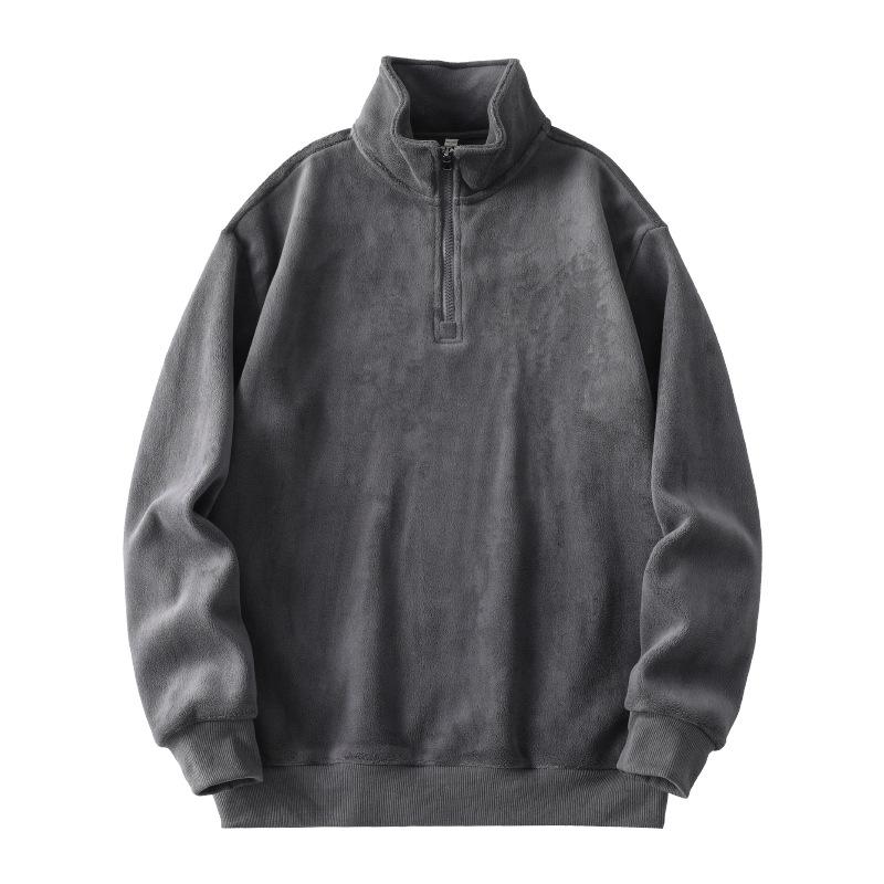 Men's Antibacterial Far Infrared Velvet Sweatshirt - Stand Collar, Zipper, Long Sleeve, Autumn/Winter 2024