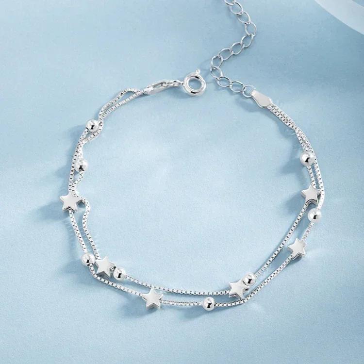 Original 925 Silver Stars Bead Bracelets for Women Korean Adjustable Charm Lucky Bead Bracelet Luxury Party Jewelry