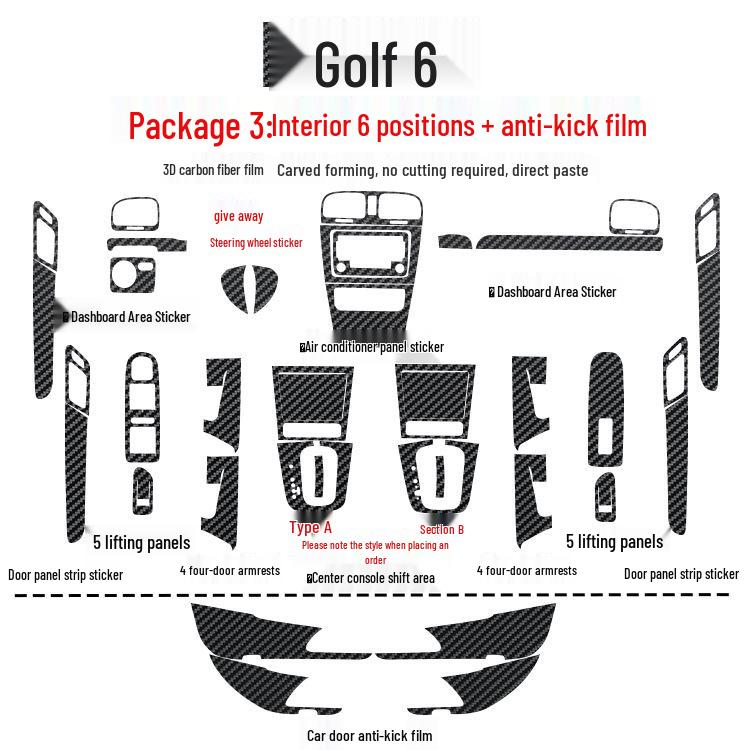 Golf 6 Mittelkonsole Anti-Kick Kohlefaser Aufkleber - Kratzschutz