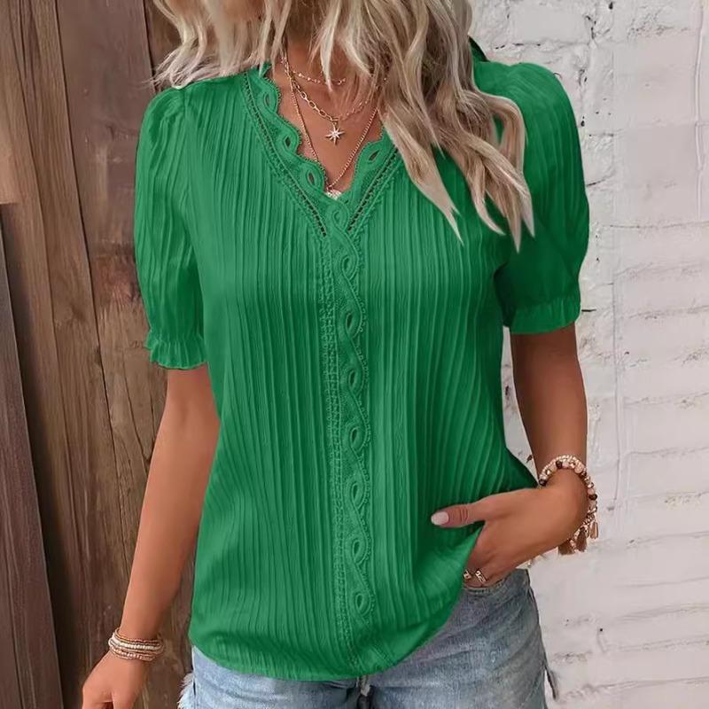 Summer Vacation Fashion Hollow Short Sleeved Women's Shirt