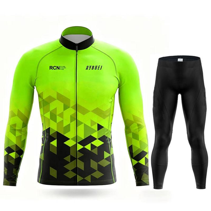 Autumn Breathable Cycling Suit New Rcn Team Autumn Cycling Jersey Bib Pants Set Ropa Ciclismo Bicycle  Clothing Road Bike Suit Men