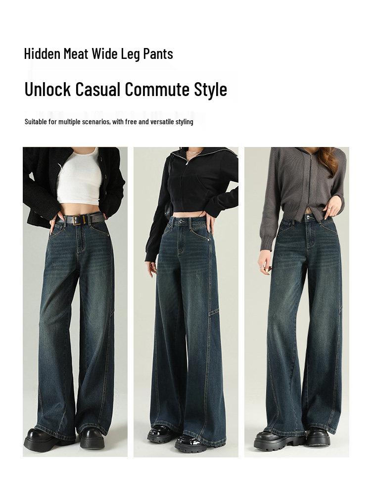 Women's 2025 Wide-Leg Fleece-Lined Jeans: Popular Loose-Fit, Plus Size, Autumn-Winter Style