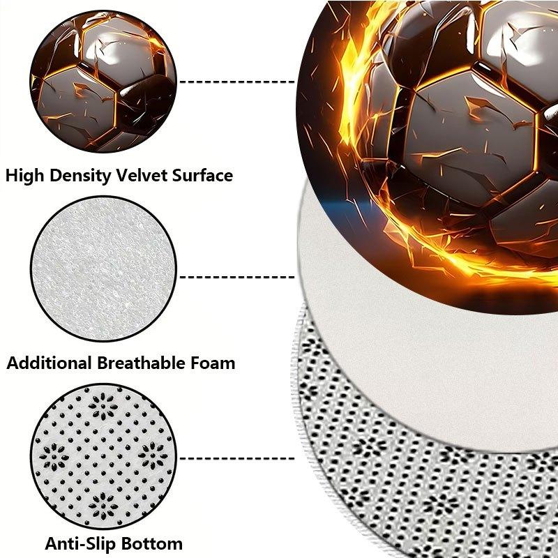 Fire Flame Football Theme Flannel-printed round floor mats are slip-resistant Suitable for living bedroom terrace garden carpets