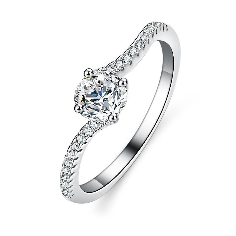 S925 Sterling Silver 50-Point Twisted Moissanite Ring with Four-Prong Setting