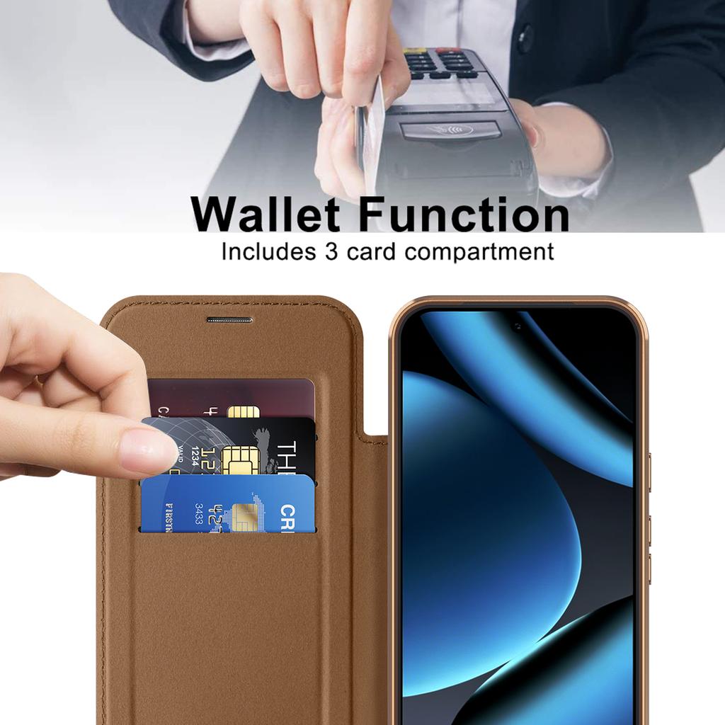 Luxury Leather Wallet Card Clip Clear Phone Case for Google Pixel 11 10 9 Pro XL 10A 9A Magnetic Wireless Charge Flip Cover