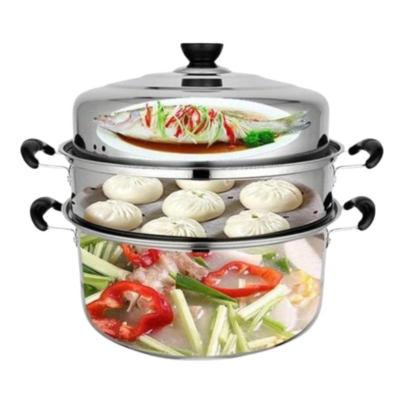Stainless Steel Soup Steam Pot 26-34cm Stockpot Cookware Steamer Cooker Induction Cooker Gas