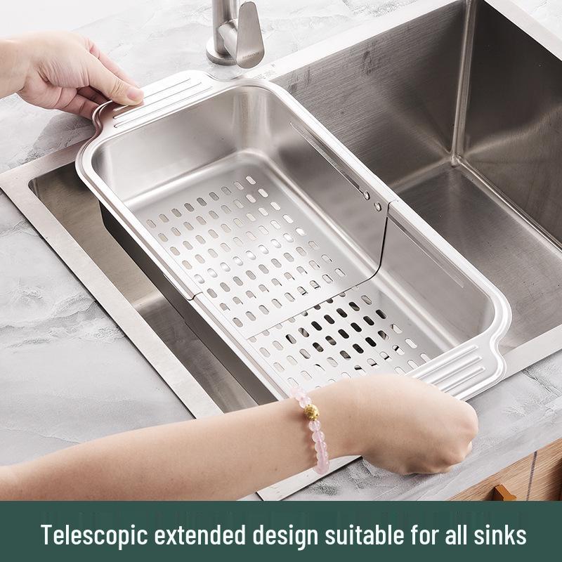 304 Stainless Steel Telescopic Draining Basket for Kitchen Sink - Dish, Bowl, and Plate Organizer.