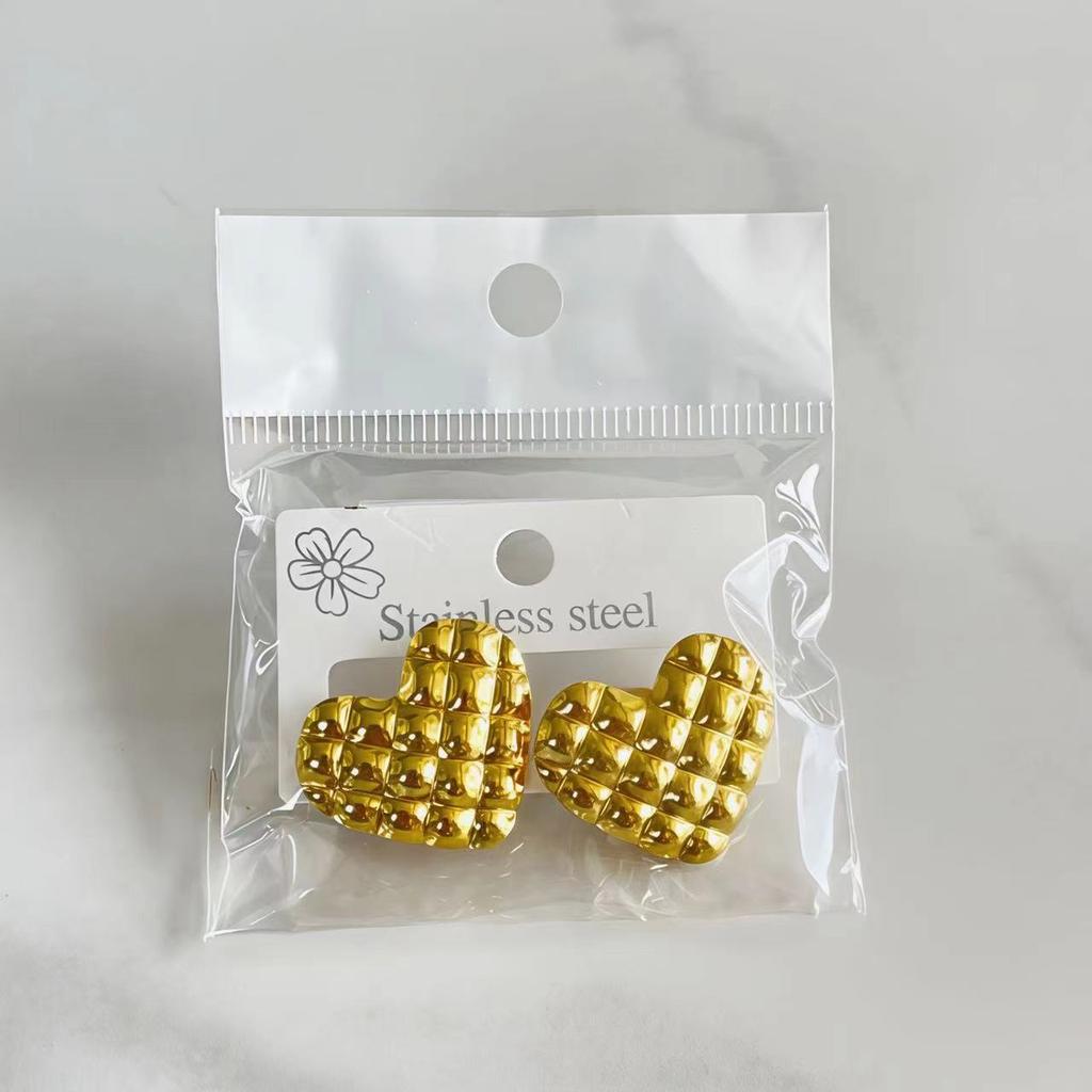 18K Gold Plated Stainless steel Waterproof Heart Stud Earrings, Bold Vintage Chunky Jewelry for Women