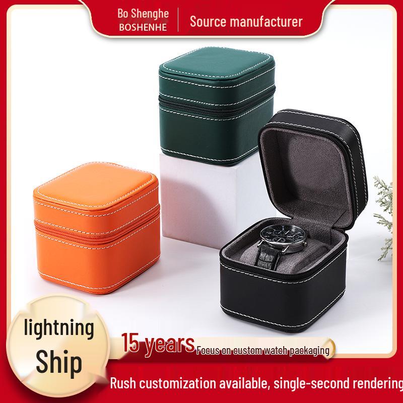 Premium PU Leather Zippered Portable Watch Box with High-End Feel