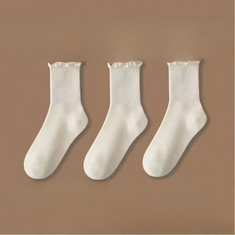 Ruffle Socks for Women 5pair /Lot Mid Crew Middles Tube Ankle High Breathable Black White Female Spring Autumn Sock