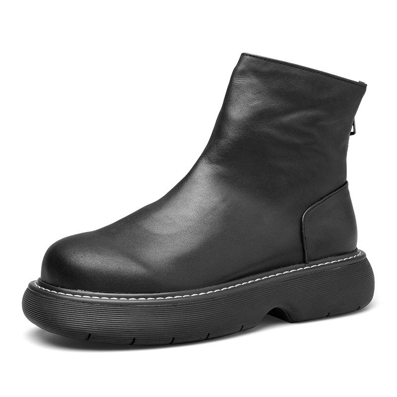 Platform-soled Chelsea Boots Men's Short Boots Trendy Fashion Men's Shoes High-top Casual Leather Shoes British Style Velvet Martin Boots
