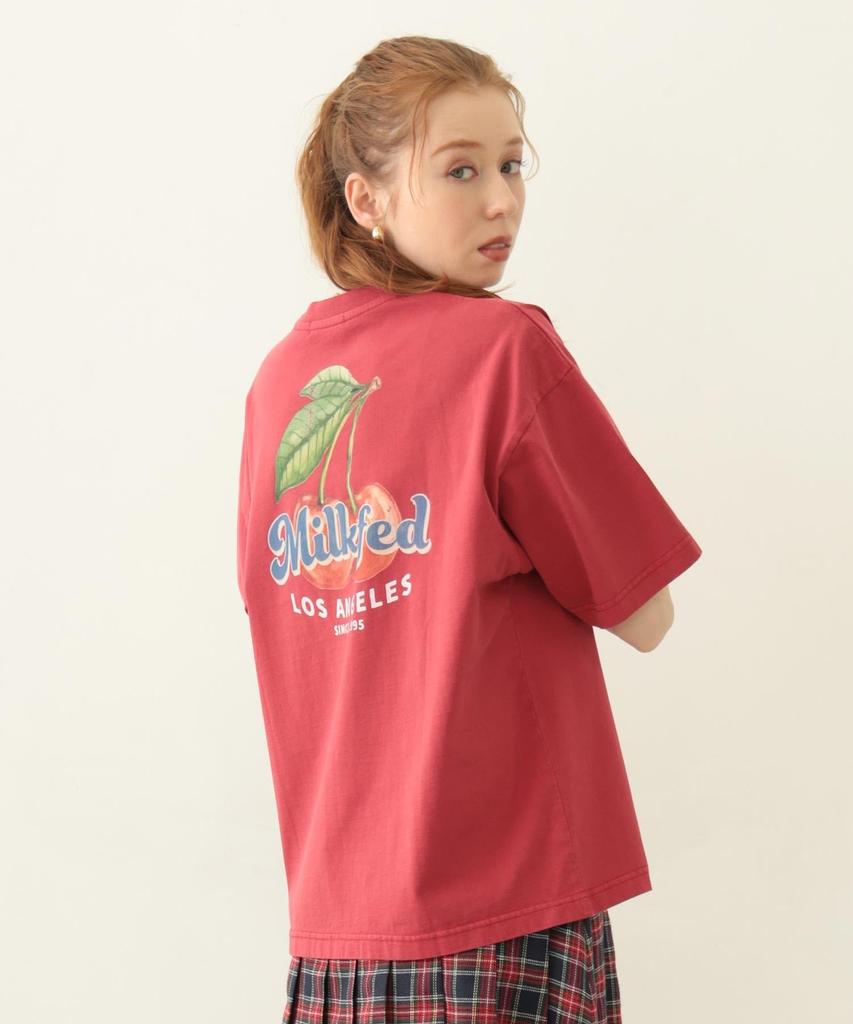 Milkfed Casual Fresh Cherries Wide Short Sleeve Red Women's Tee,