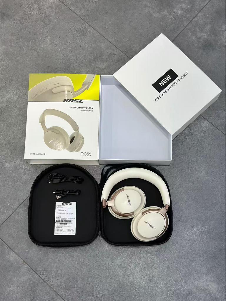 QC55 Noise-Canceling Bluetooth Over-Ear Headphones - Ultra Wireless, Foldable, with Leather Case