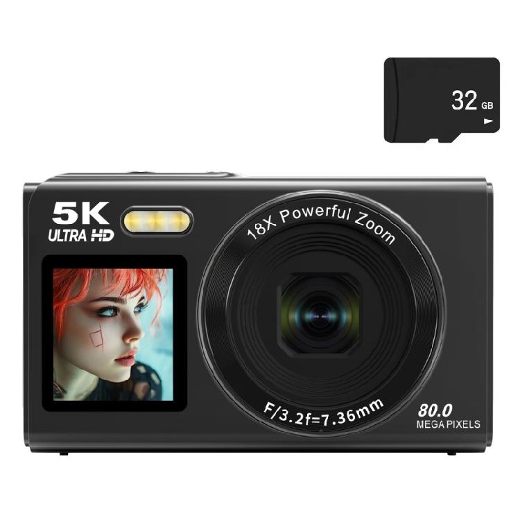 80MP Travel Camera 5K Double Screen Operation 18X Digital Zooming Function WiFi Connectivity Builts in Flashing