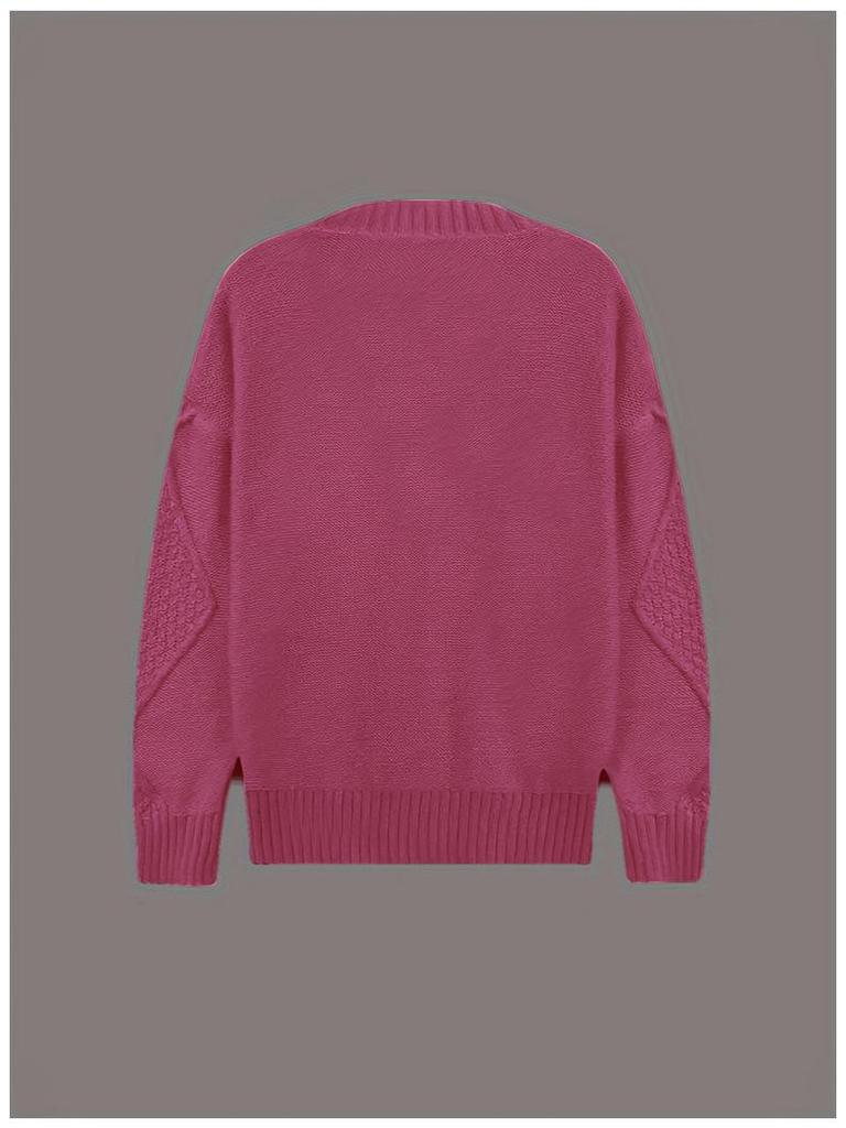 Women's Solid Color V-Neck Long Sleeve Cable Knit Cardigan Sweater Coat