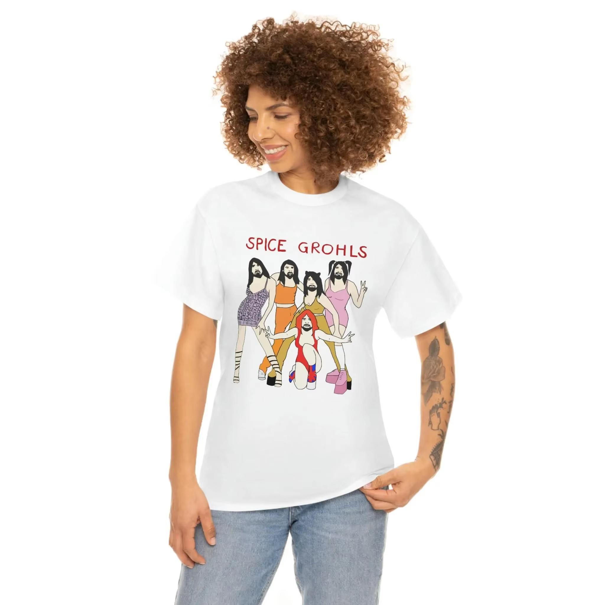 Spice Grohls Shirt Spice Grohls Girls Dave Music Funny Parody Shirt Summer Unisex s and Women s Loose and Breathable T-shirt Top S