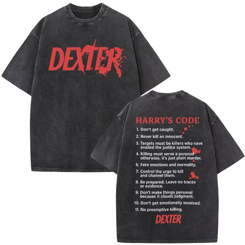 TV Play Dexter Morgan Vintage Washed Tshirts Unisexs Women Clothing Casual Cotton Oversized T Shirts Fashion Hip Hop Tshirt Tops