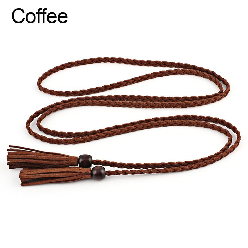 

Adjustable Waist Rope Braided Braided Belts Durable Tassel Belt кофейный