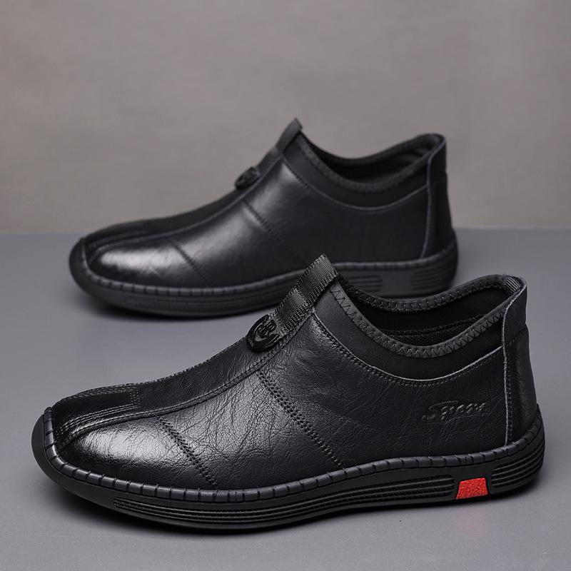 

Casual leather shoes men s new men s British Chinese help versatile trend soft sole soft surface shipping shoes 38 чёрный