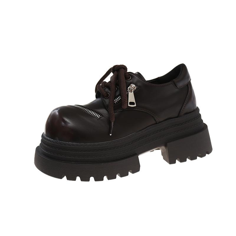 Fashionable British style butterfly bow  early spring new JK flat height retro thick sole thick heel small leather shoes