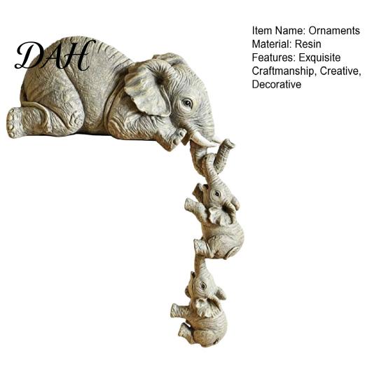 Unique Tabletop Animal Decor Elephant Shelf Sitter, Mother Hanging 2 Baby Elephants On The Whimsical Statue for Garden Fence Edge, Hand-Painted Resin