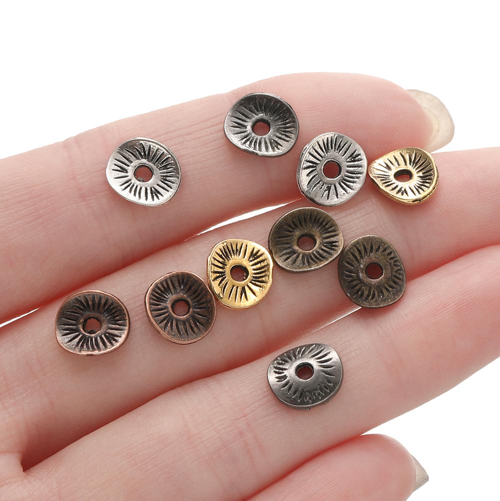 50pcs 7.5x8.5mm Round Curved Brushed Disks Spacer Beads for Bracelet Necklace Jewelry Making Accessories Supplies