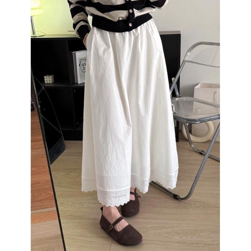 

Korean Style Lace Trim A-Line Culottes: Women s Spring/Summer Casual Long Skirt XL білий