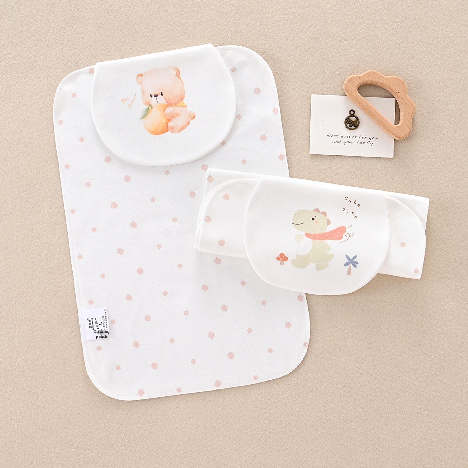 Ai Meng Bear Children s Pure Cotton Sweat-Wicking Towel - Baby Sweat-Absorbent Pad for Kindergarten